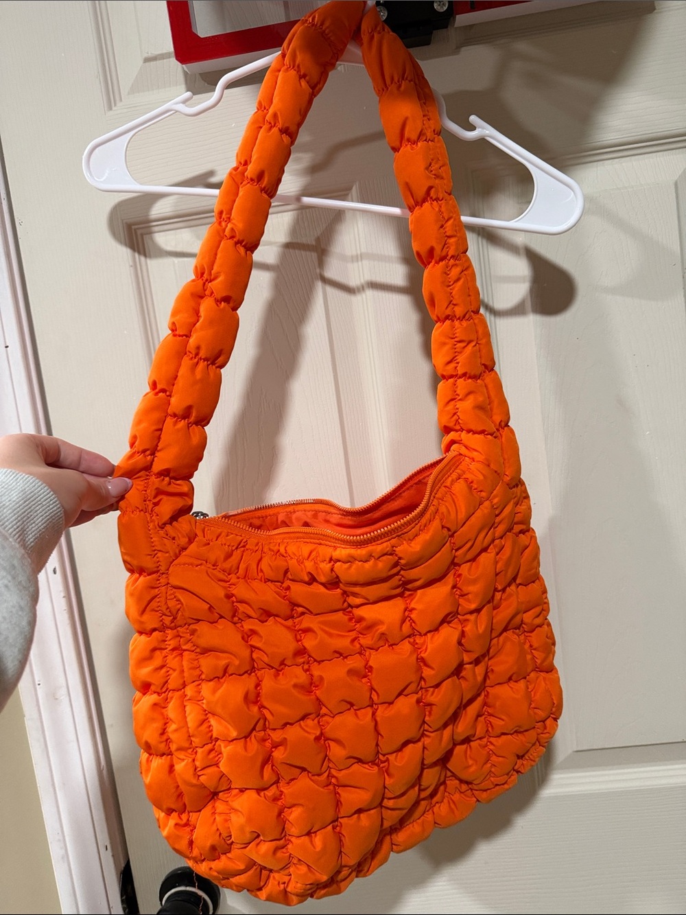 Quilted Puffer Shoulder Bag - Orange